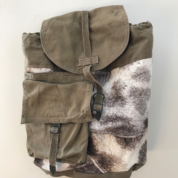 COWHIDE CANVAS BACK PACK VINTAGE CUSTOM BAG - Picture 6 of 8